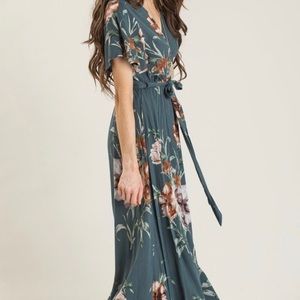 ILLA ILLA Floral Teal Wrap Dress